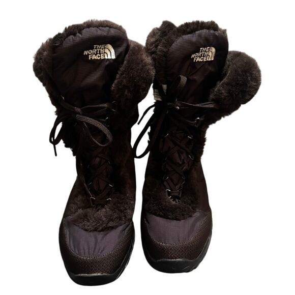 The North Face Women’s Brown Lace Up Goose Down Faux Fur Winter Boots (8) - Picture 1 of 7